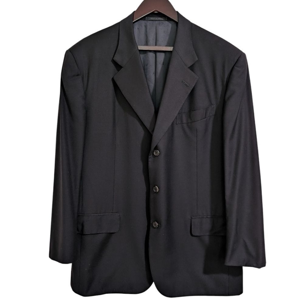Enrico Isaia Napoli Black Handmade Wool Blazer Suit Jacket EU 56 US 46 R